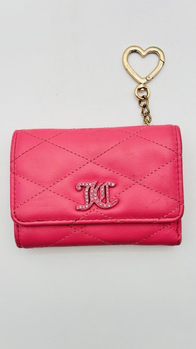 JUICY COUTURE Logo Small Slim Card/Money Holder Pink w/Gold Tone Hardware BLING